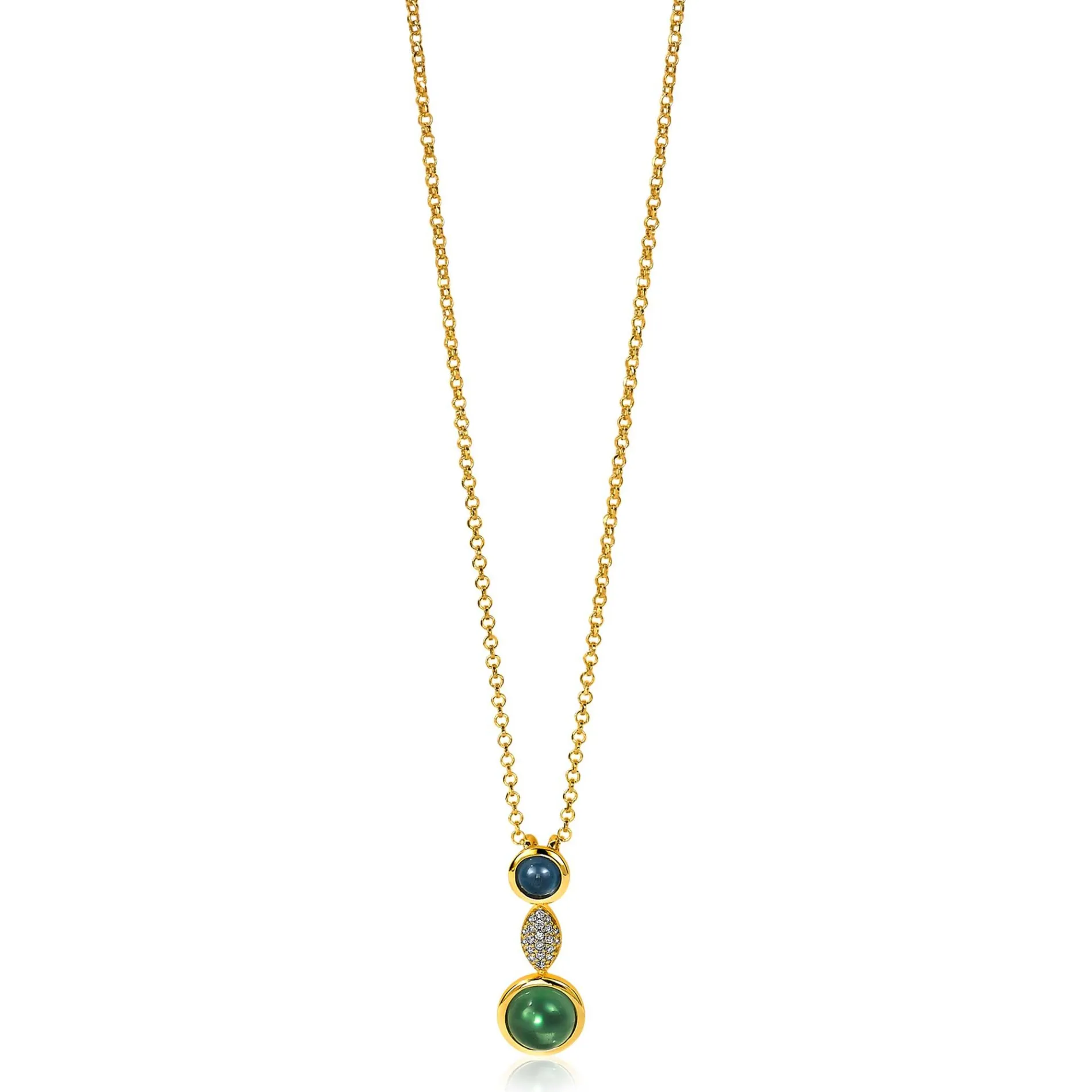 ZINZI zilveren hanger geelverguld 25mm blauwe groene kleurstenen ZIH1967
