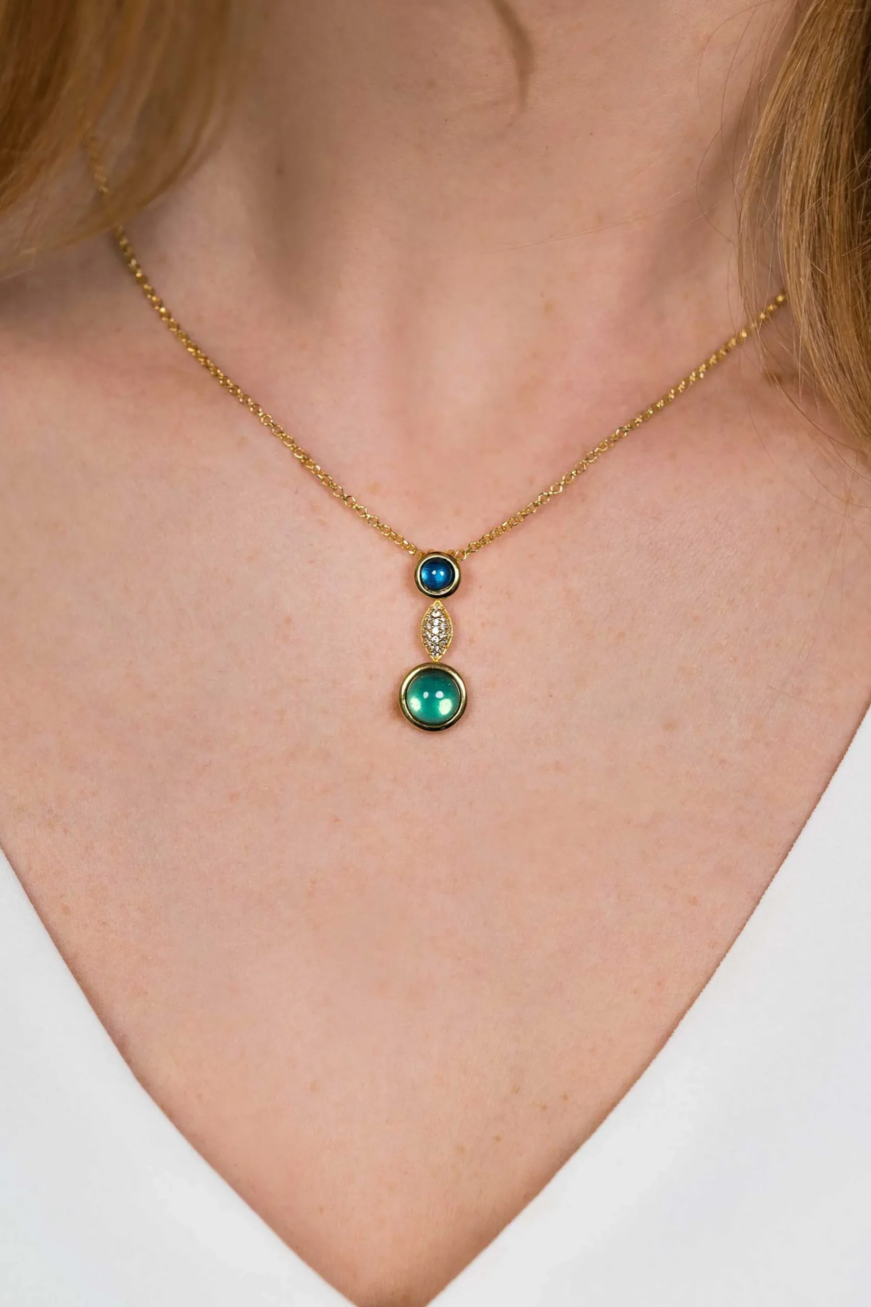 ZINZI zilveren hanger geelverguld 25mm blauwe groene kleurstenen ZIH1967