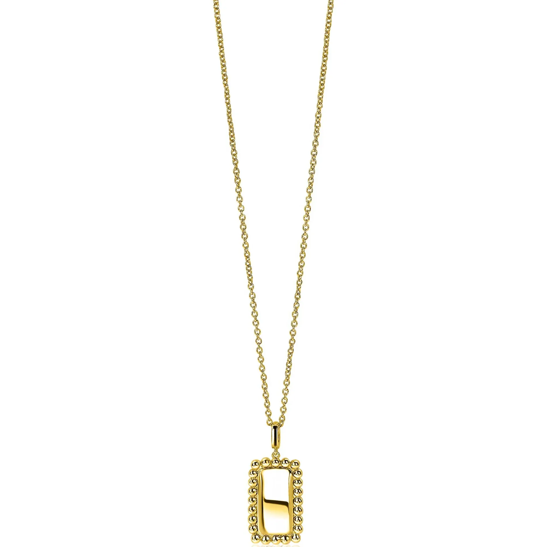 ZINZI zilveren hanger geelverguld 26mm rechthoek met bolletjes rand ZIH1976G (zonder collier)