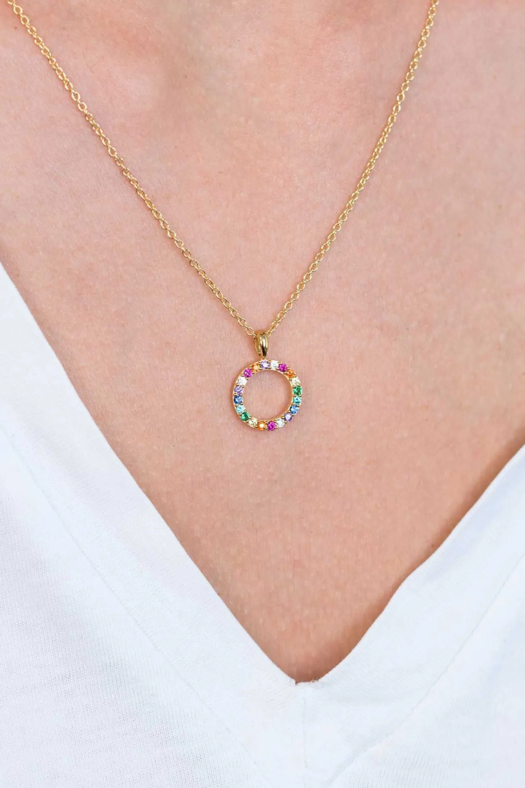 ZINZI zilveren hanger 14K geel verguld 12mm bezet regenboog ZIH2170 (zonder collier)
