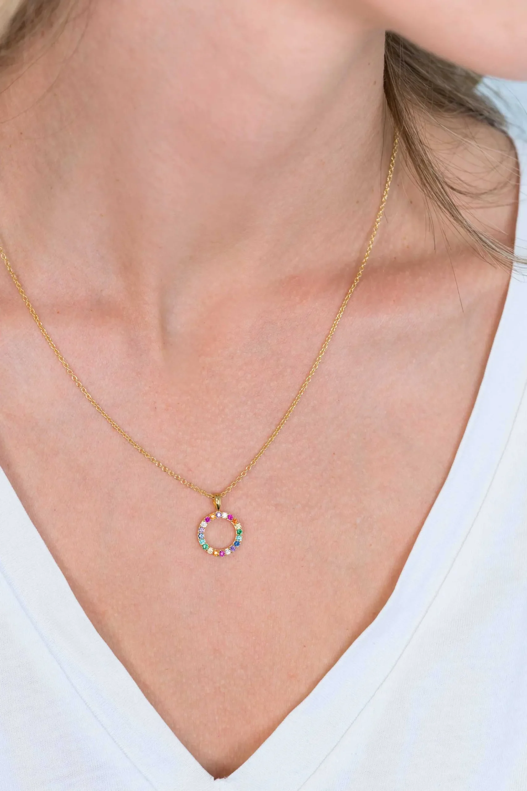 ZINZI zilveren hanger 14K geel verguld 12mm bezet regenboog ZIH2170 (zonder collier)