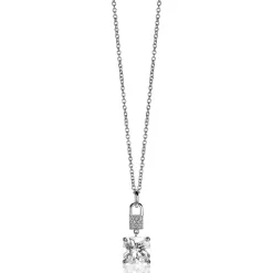 ZINZI zilveren hanger met vierkante witte zirconia en pavé zettingen 24mm ZIH2268 (zonder collier)