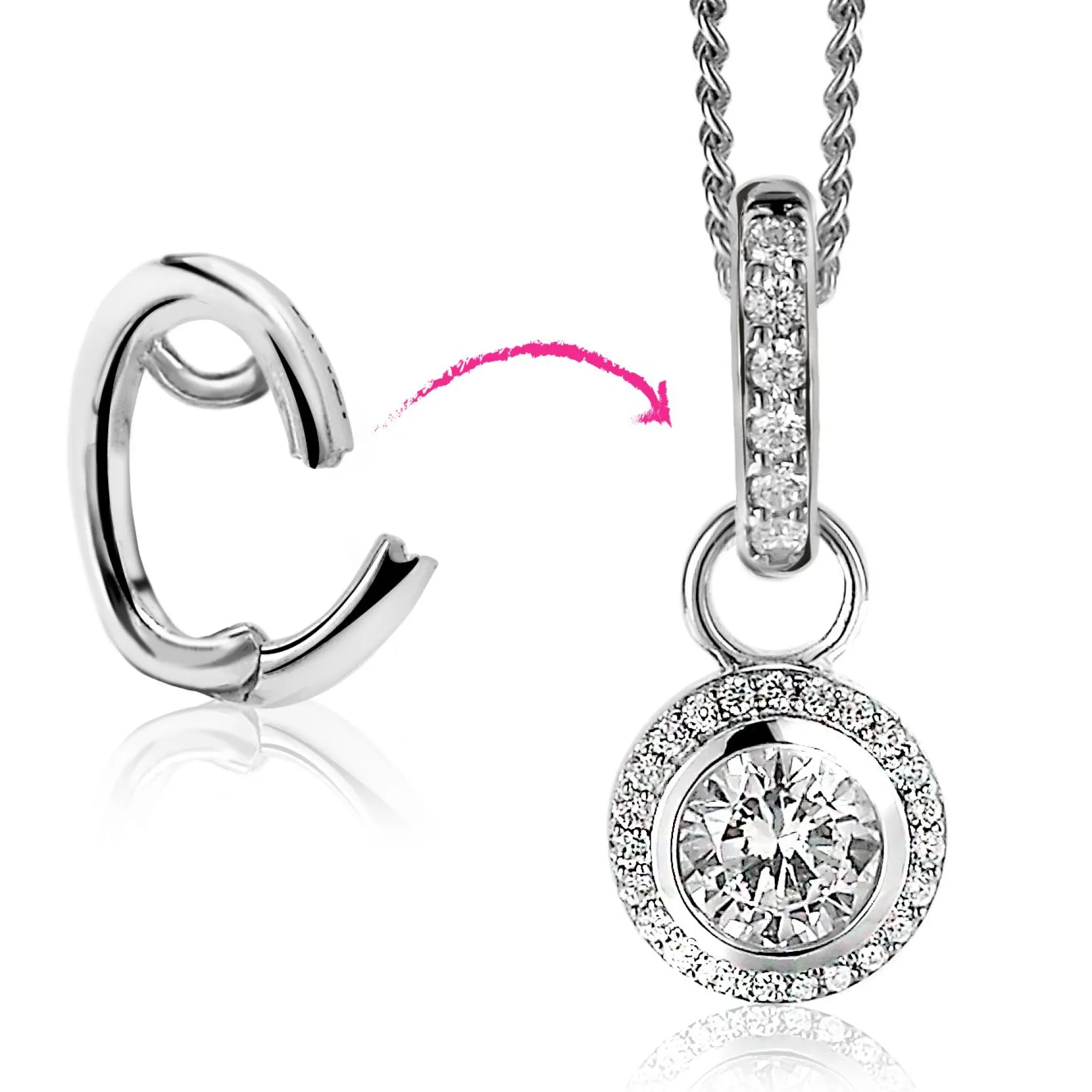 ZINZI zilveren hanger met witte zirconia's om je oorbedels aan te hangen ZIH2CH