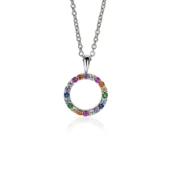 ZINZI zilveren hanger 12mm bezet met regenboog kleurstenen ZIH2170Z (zonder collier)