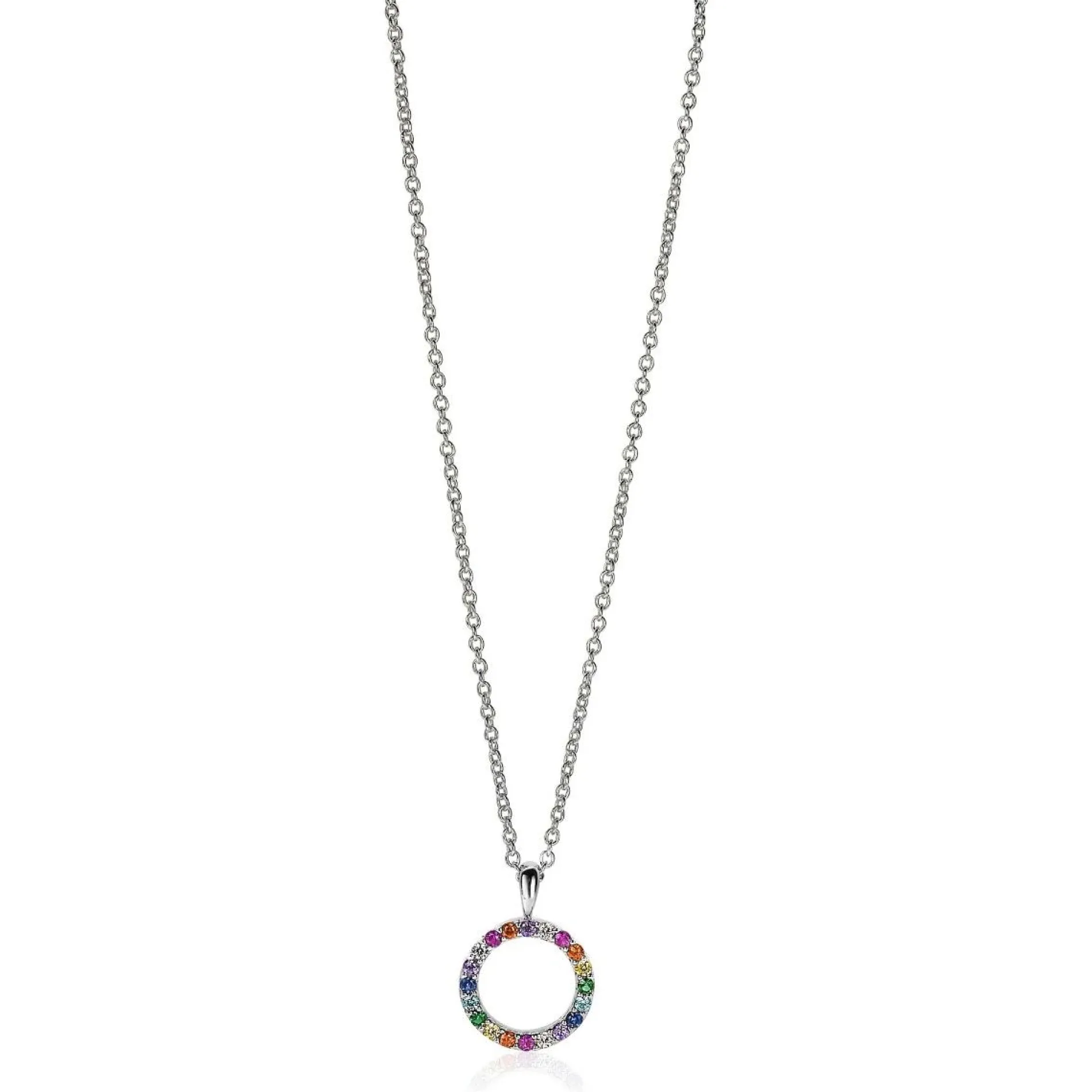 ZINZI zilveren hanger 12mm bezet met regenboog kleurstenen ZIH2170Z (zonder collier)