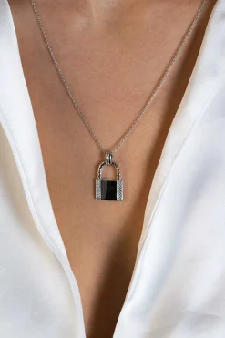 ZINZI zilveren hanger (25mm) in de vorm van een slotje, bezet met witte zirconia's ZIH2391L (zonder collier)