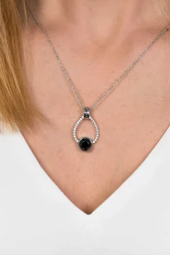 ZINZI zilveren hanger 32mm druppelvorm zwart witte zirconia's ZIH1947 (zonder collier)