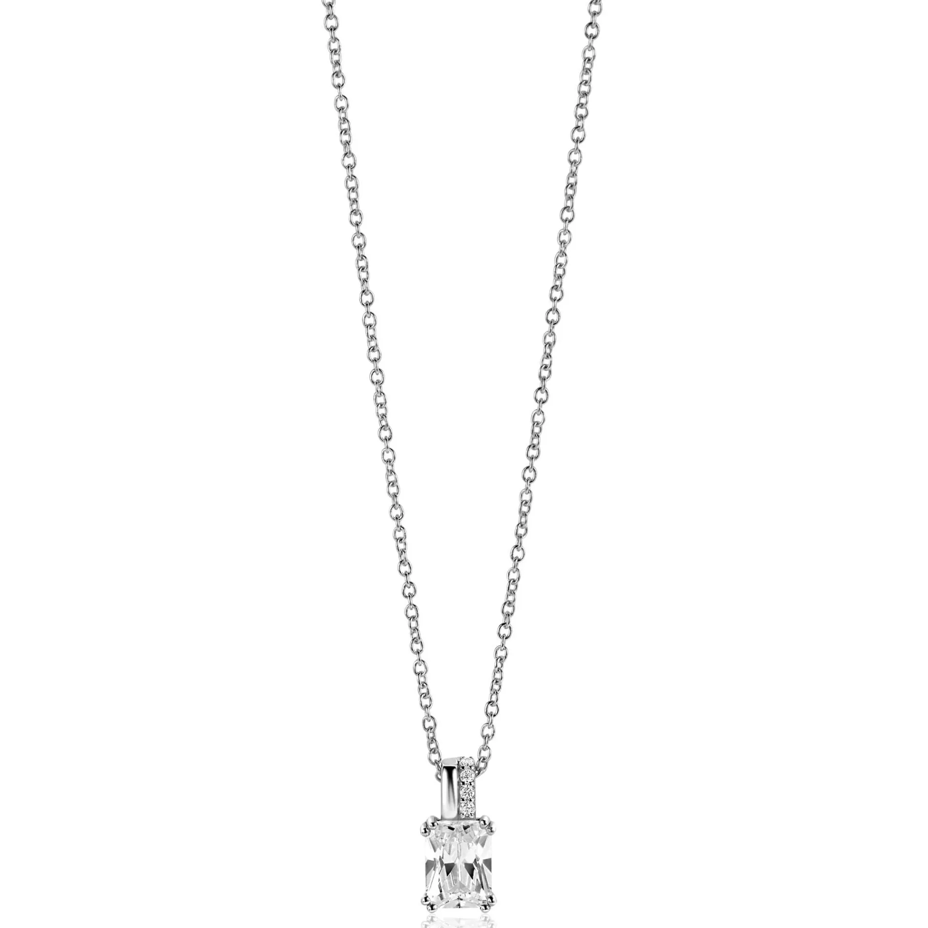 ZINZI zilveren hanger 14mm met rechthoekige witte zirconia en luxe hangoog ZIH2392 (zonder collier)