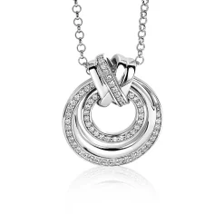 ZINZI zilveren hanger rond kruislings wit 27mm ZIH1791 (zonder collier)