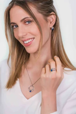 ZINZI zilveren hanger ronde cirkels blauw 32mm ZIH1963 (zonder collier)