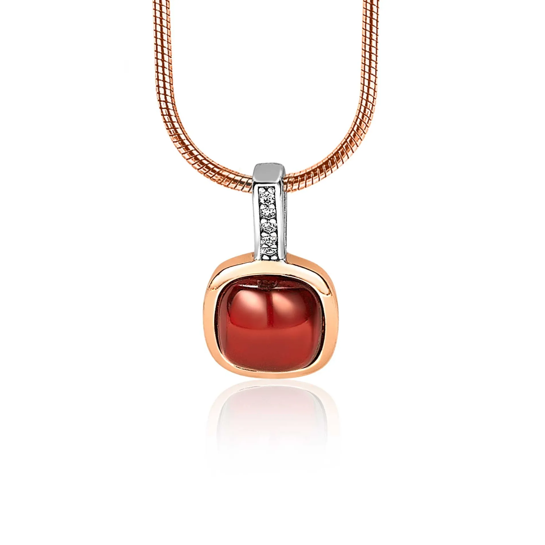 ZINZI zilveren hanger rosé verguld vierkant rood wit ZIH1717 (zonder collier)