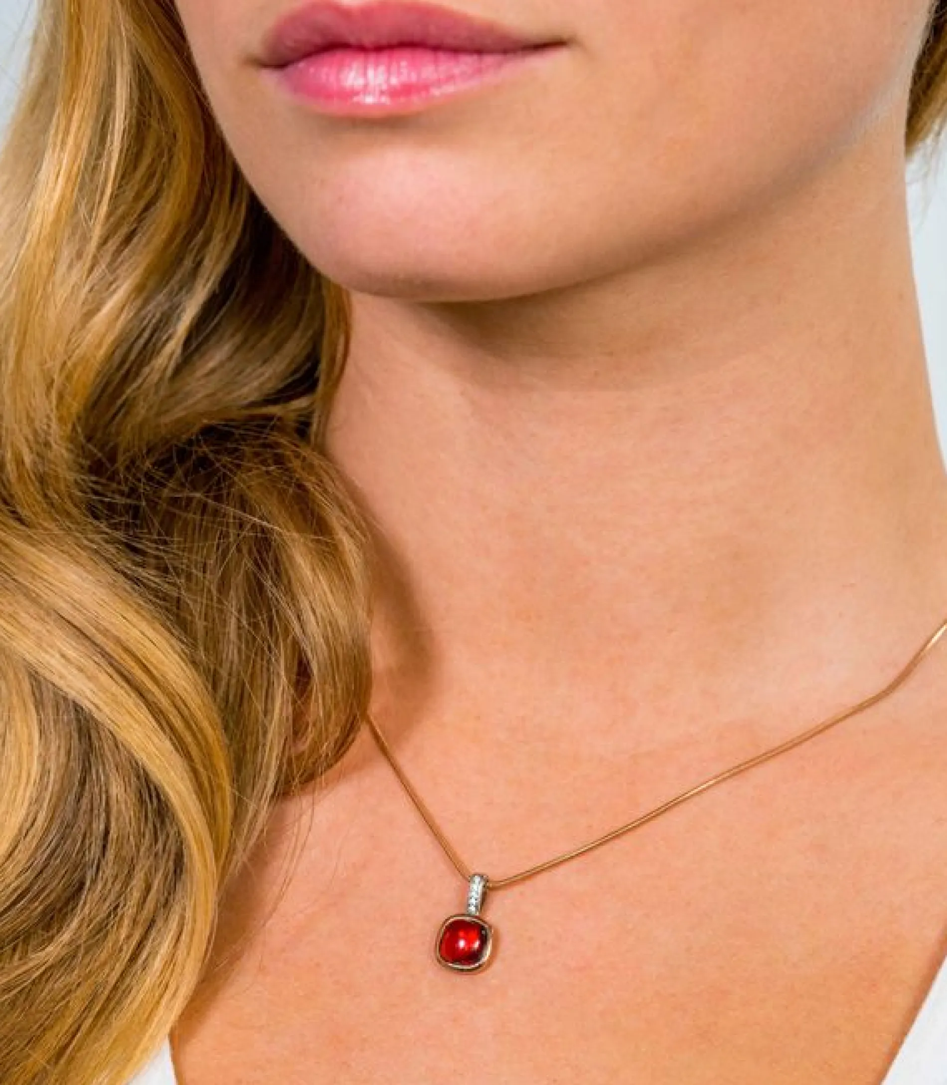 ZINZI zilveren hanger rosé verguld vierkant rood wit ZIH1717 (zonder collier)