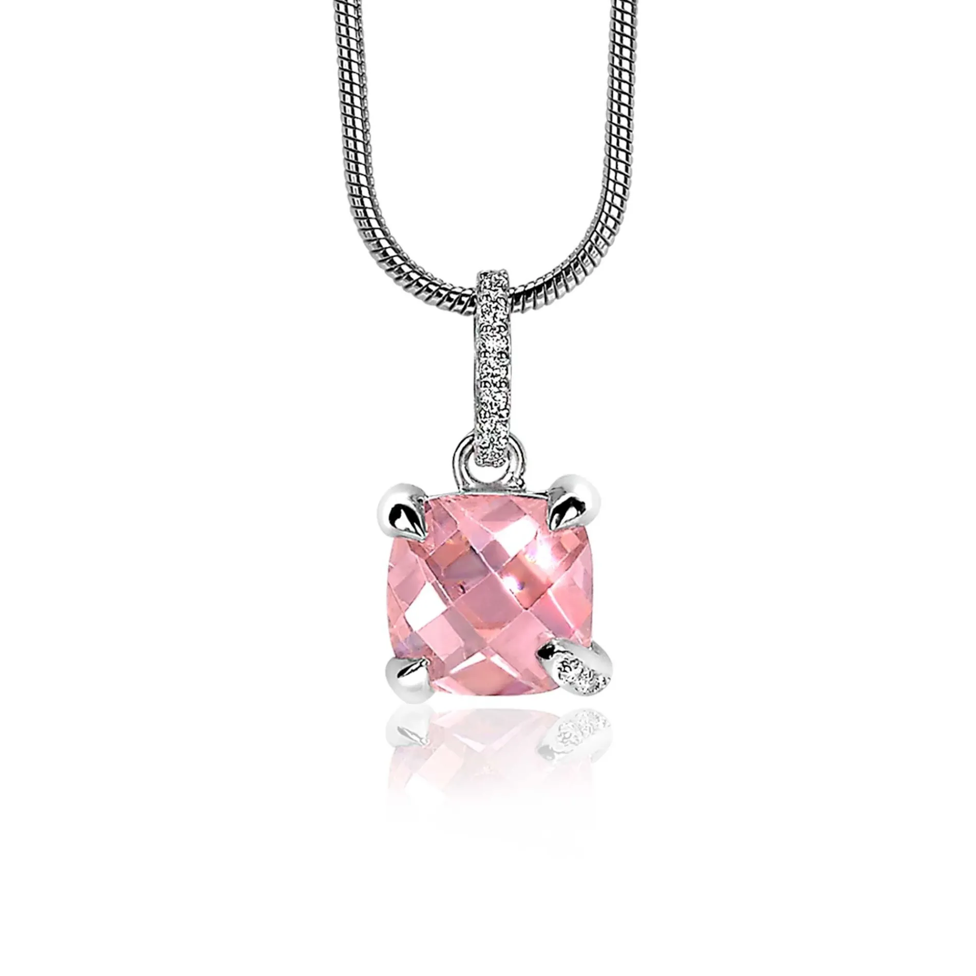 ZINZI zilveren hanger vierkant roze ZIH1470R (zonder collier)