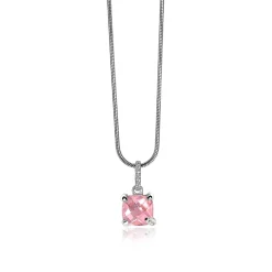 ZINZI zilveren hanger vierkant roze ZIH1470R (zonder collier)