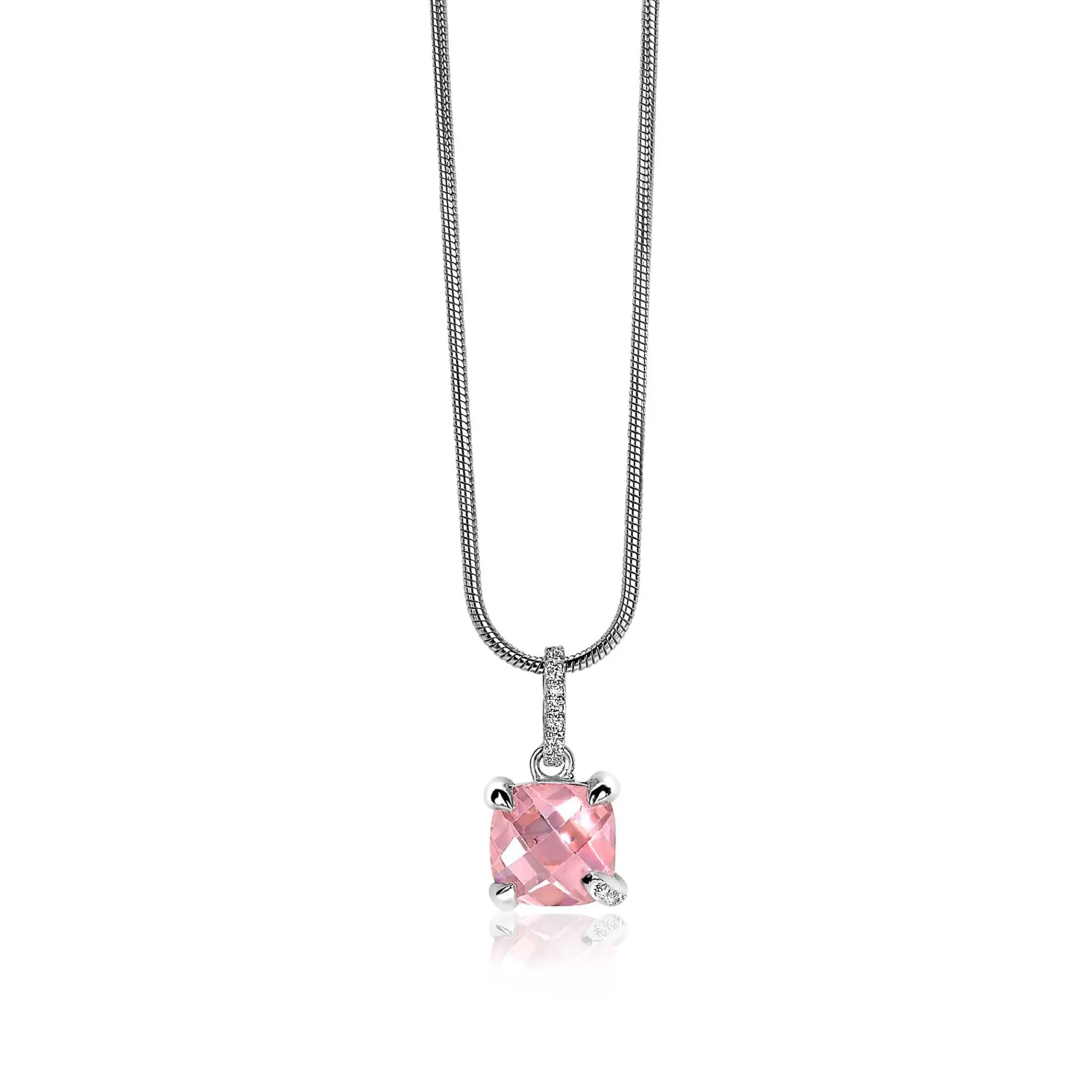 ZINZI zilveren hanger vierkant roze ZIH1470R (zonder collier)
