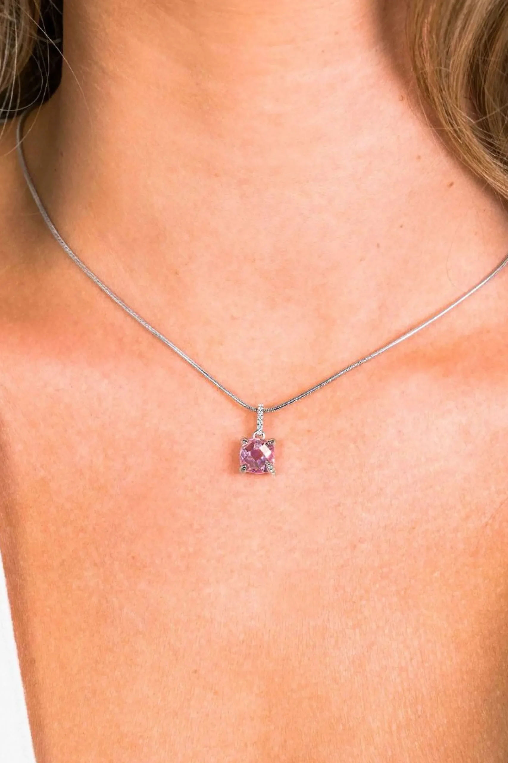 ZINZI zilveren hanger vierkant roze ZIH1470R (zonder collier)