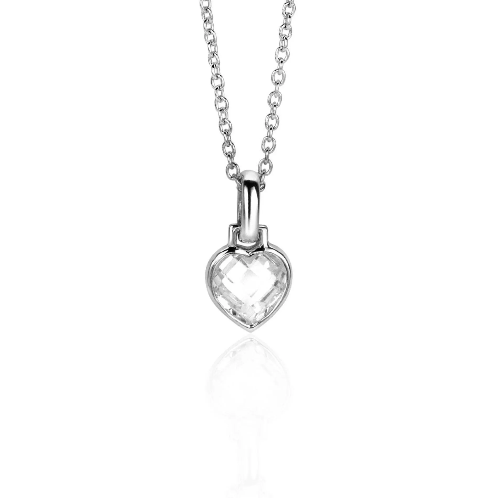 ZINZI zilveren hart hanger 15mm met witte zirconia ZIH2303 (zonder collier)