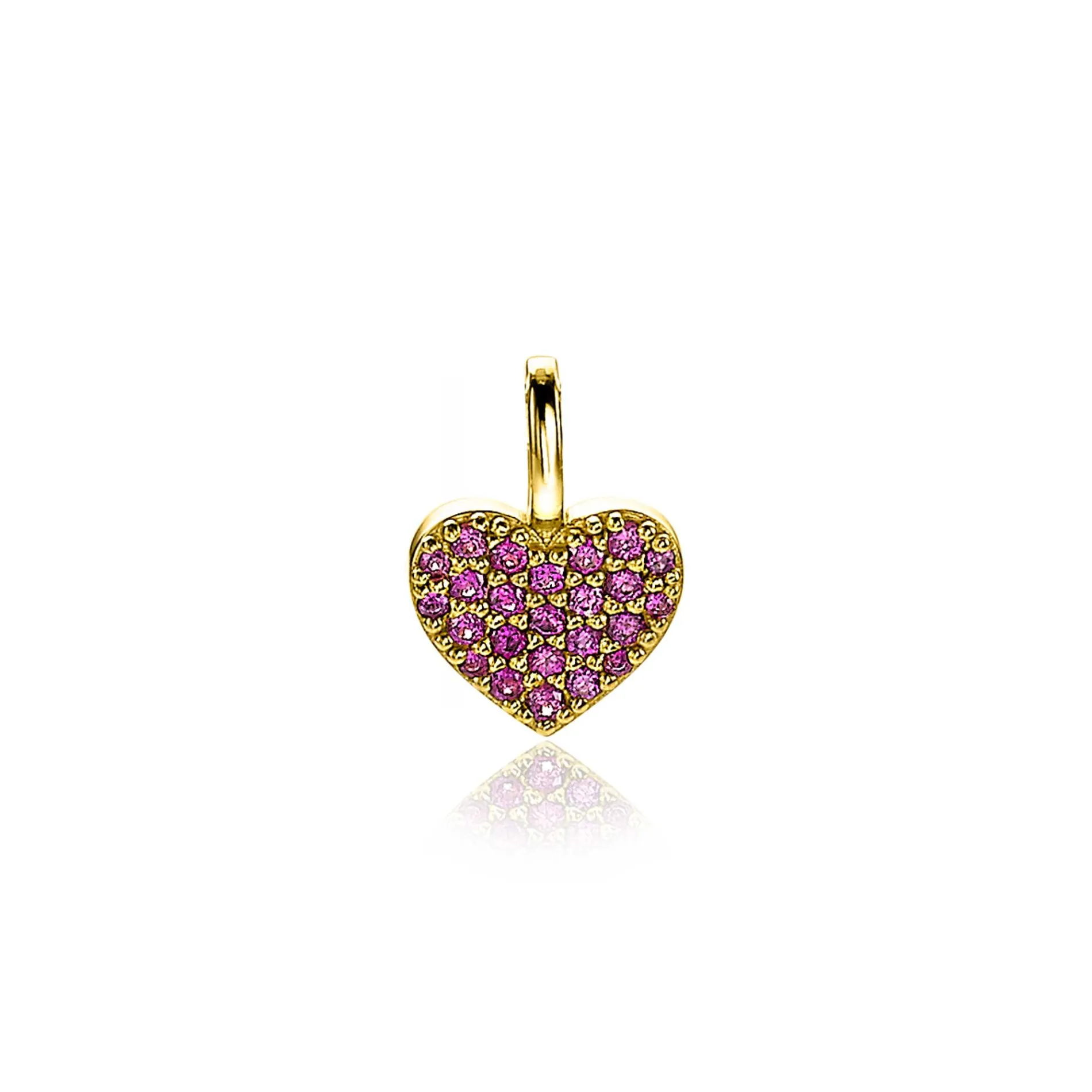 ZINZI zilveren hart hanger 14K geel verguld 13 mm donkerroze ZIH2139R (zonder collier)