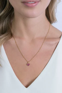 ZINZI zilveren hart hanger 14K geel verguld 13 mm donkerroze ZIH2139R (zonder collier)
