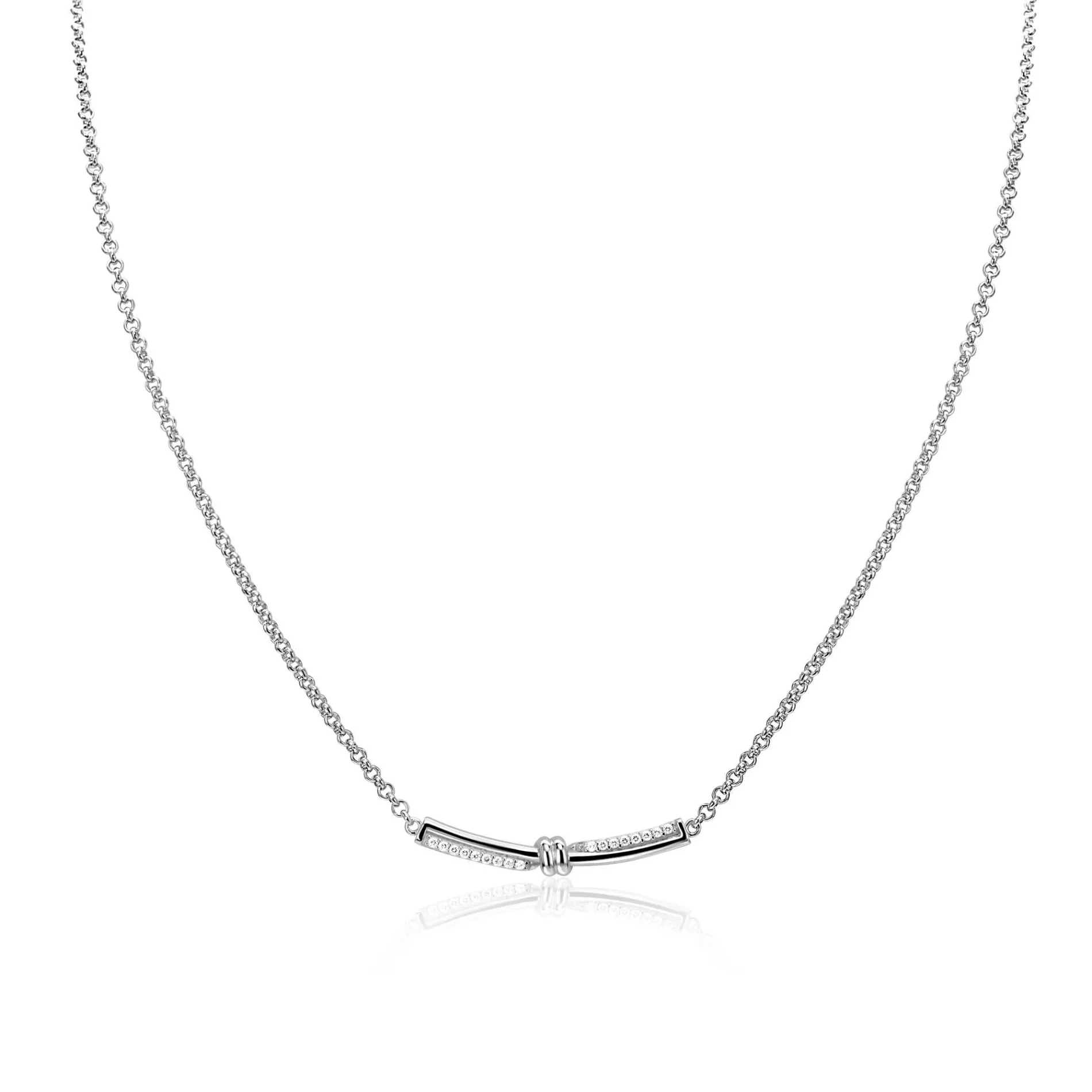 ZINZI zilveren jasseron schakelketting met luxe twist hanger met knoop en witte zirkonia's 42-45cm ZIC2680