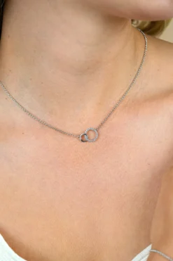 ZINZI zilveren ketting 2 open rondjes verbonden wit ZIC1782