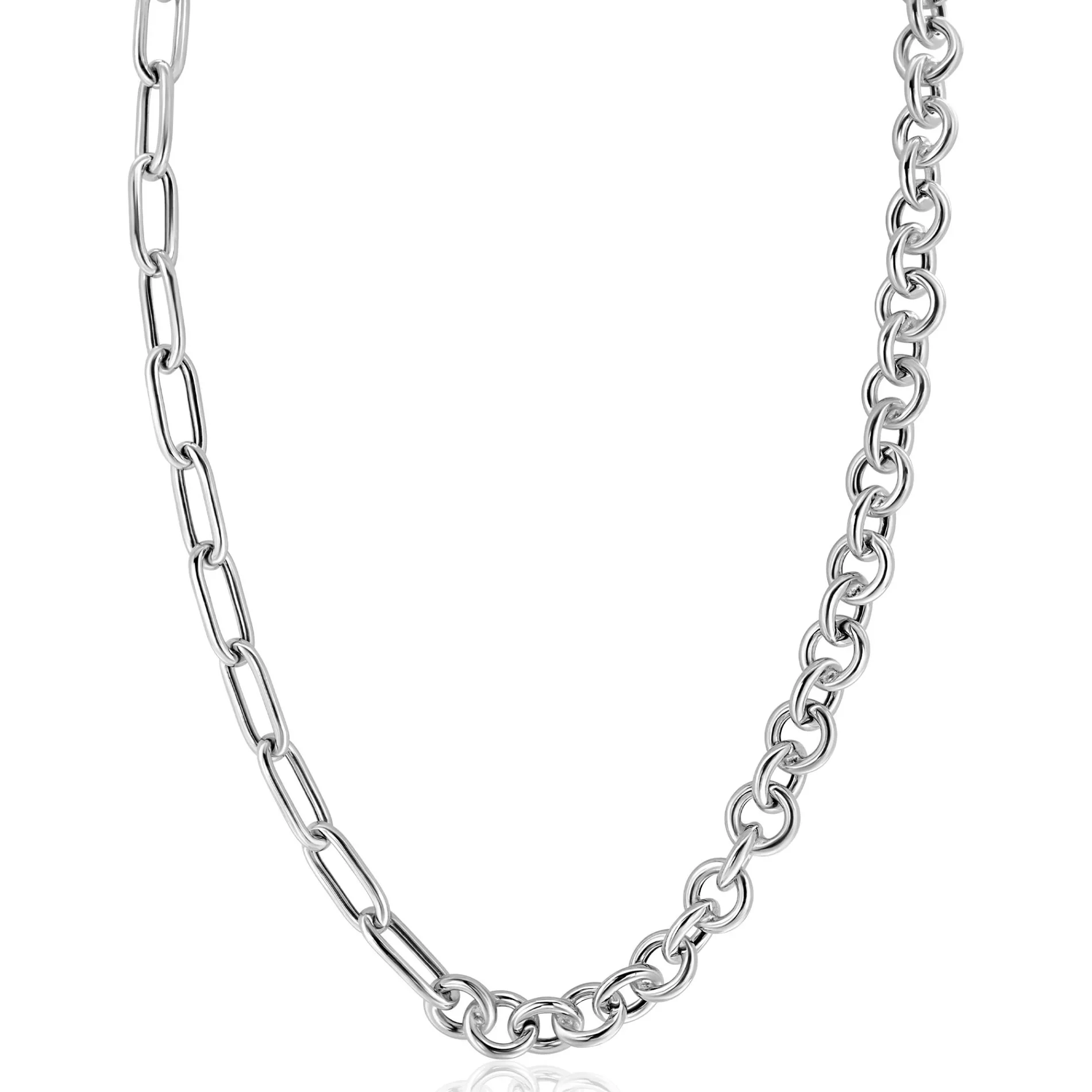 ZINZI zilveren ketting 45cm met twee stoere schakels gecombineerd: jasseron en ovale schakels (8,5mm breed) ZIC2477