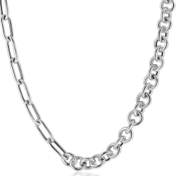 ZINZI zilveren ketting 45cm met twee stoere schakels gecombineerd: jasseron en ovale schakels (8,5mm breed) ZIC2477