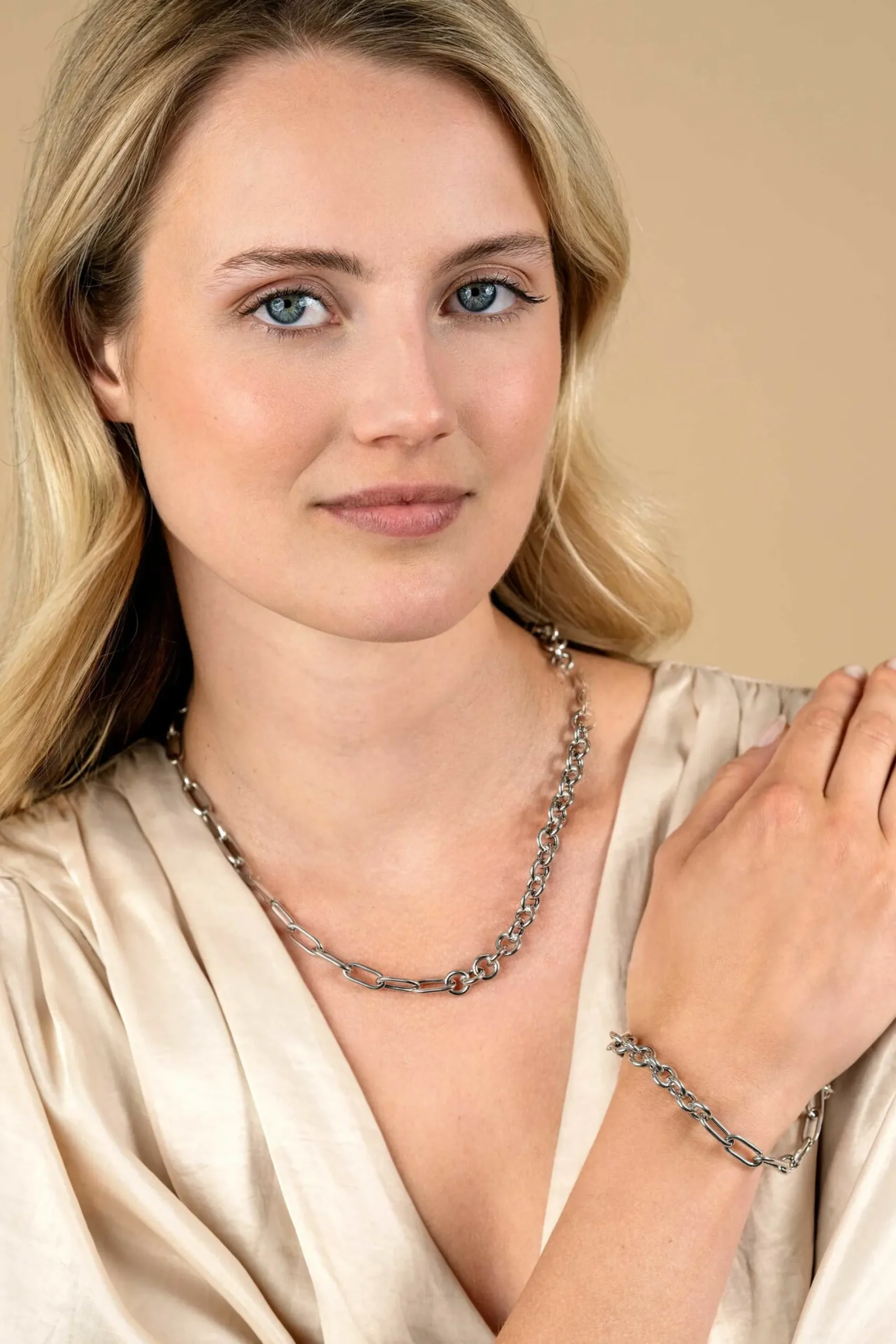 ZINZI zilveren ketting 45cm met twee stoere schakels gecombineerd: jasseron en ovale schakels (8,5mm breed) ZIC2477