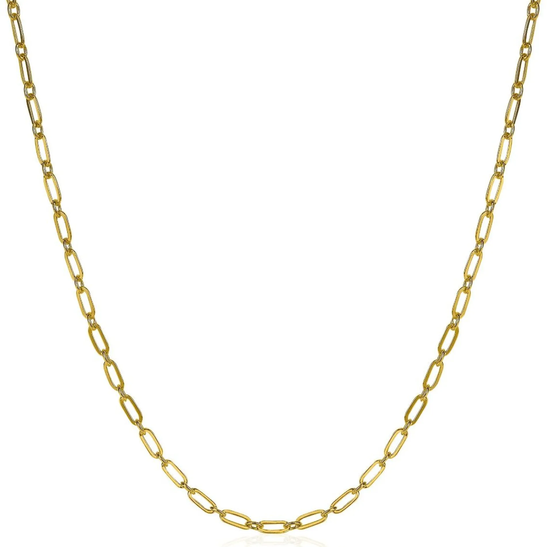 ZINZI zilveren ketting 45cm geel verguld met 'paperclip' schakel 2,4mm breed ZIC2033G