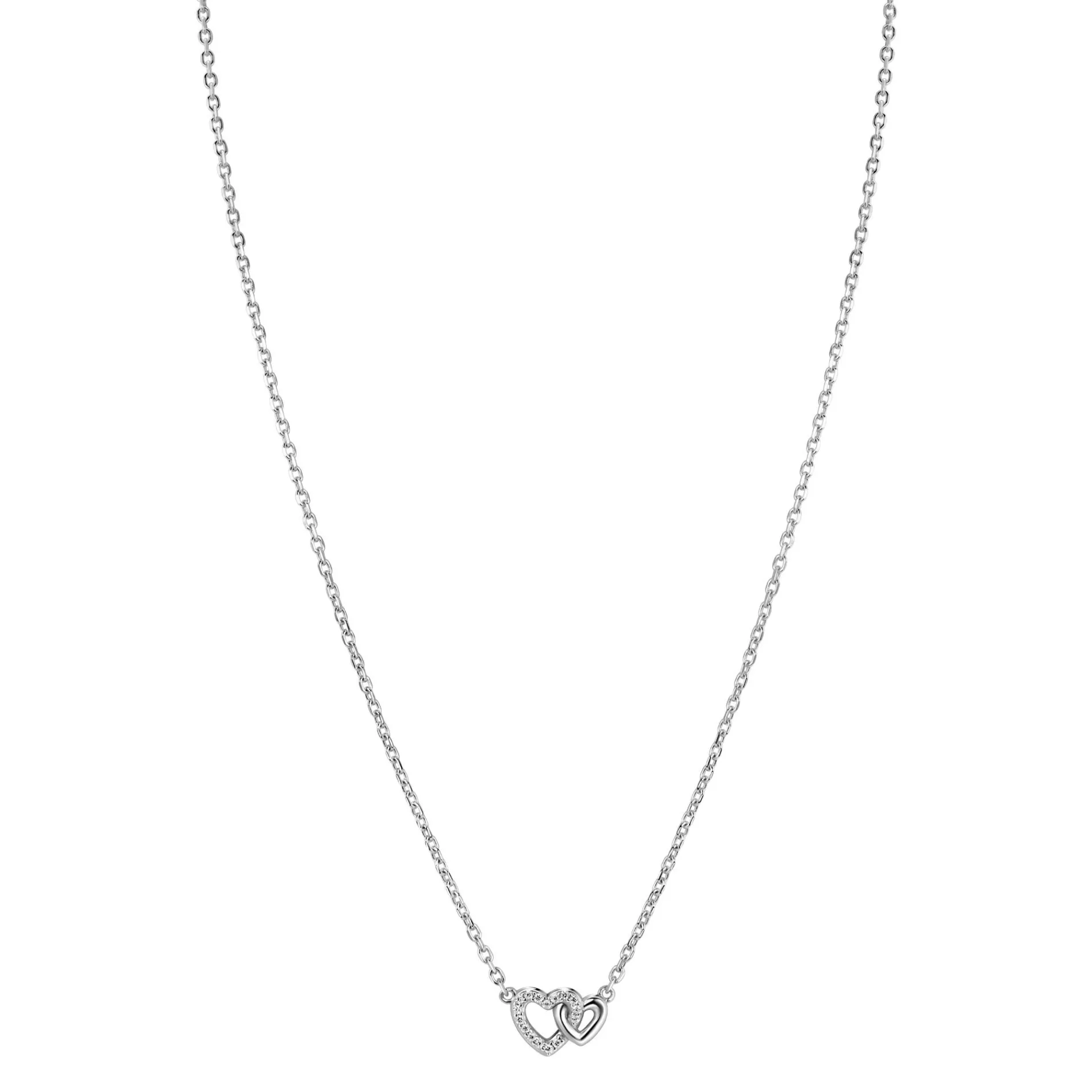 ZINZI zilveren ketting 42–45cm met verbonden hartjes, witte zirkonia's ZIC2493