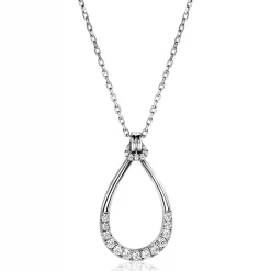 ZINZI zilveren ketting 40-45cm met stijlvolle open druppelvormige hanger 31mm ZIC2555