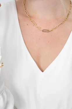 ZINZI zilveren ketting 45cm in 14K geel verguld met ovale closed for ever schakels 6mm breed ZIC1990G