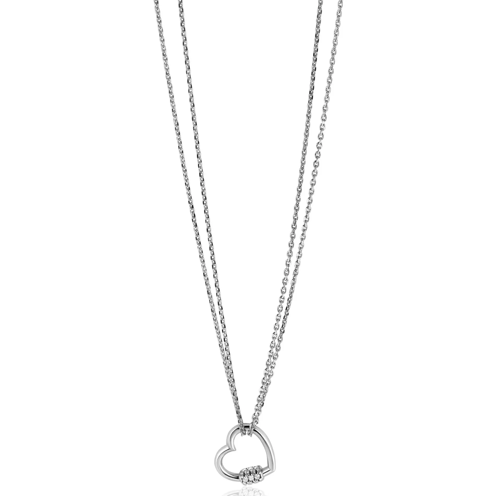 ZINZI zilveren ketting 45cm met een luxe hart van 14mm bezet met witte zirconia's, trendy aan de ketting verbonden 40-45cm ZIC2507