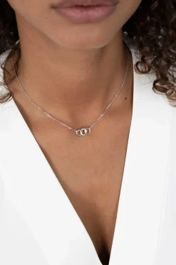 ZINZI zilveren ketting 45cm met 3 open rondjes verbonden wit ZIC2045