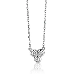 ZINZI zilveren ketting 45cm met hanger rond wit ZIC1442