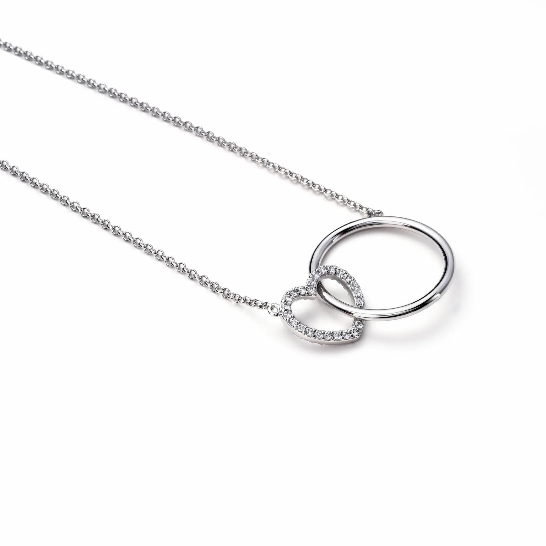 ZINZI zilveren ketting hart rond wit 45cm ZIC1483