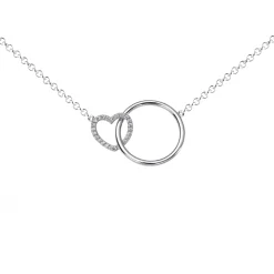 ZINZI zilveren ketting hart rond wit 45cm ZIC1483