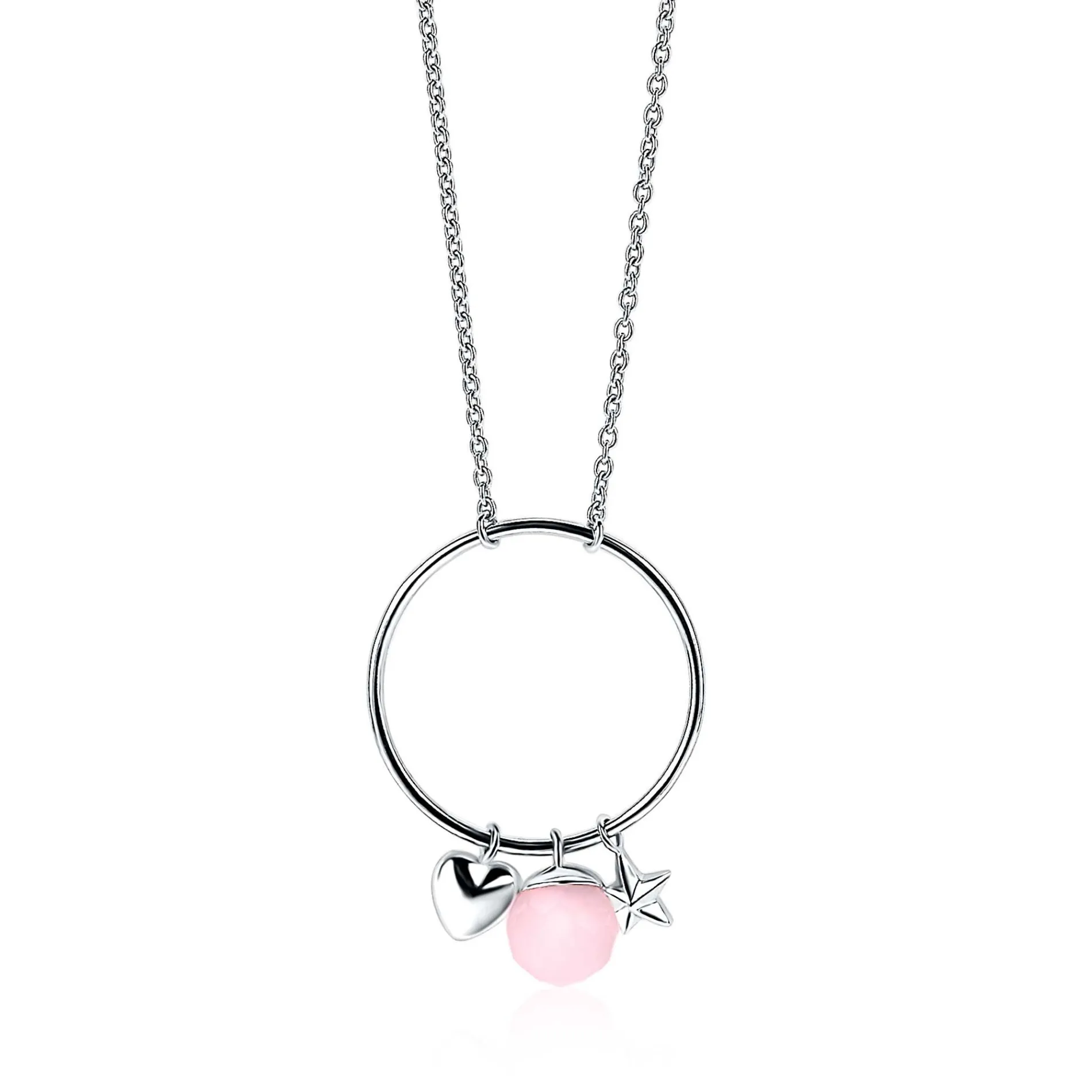 ZINZI zilveren ketting hartje rond ster roze 45cm ZIC1878