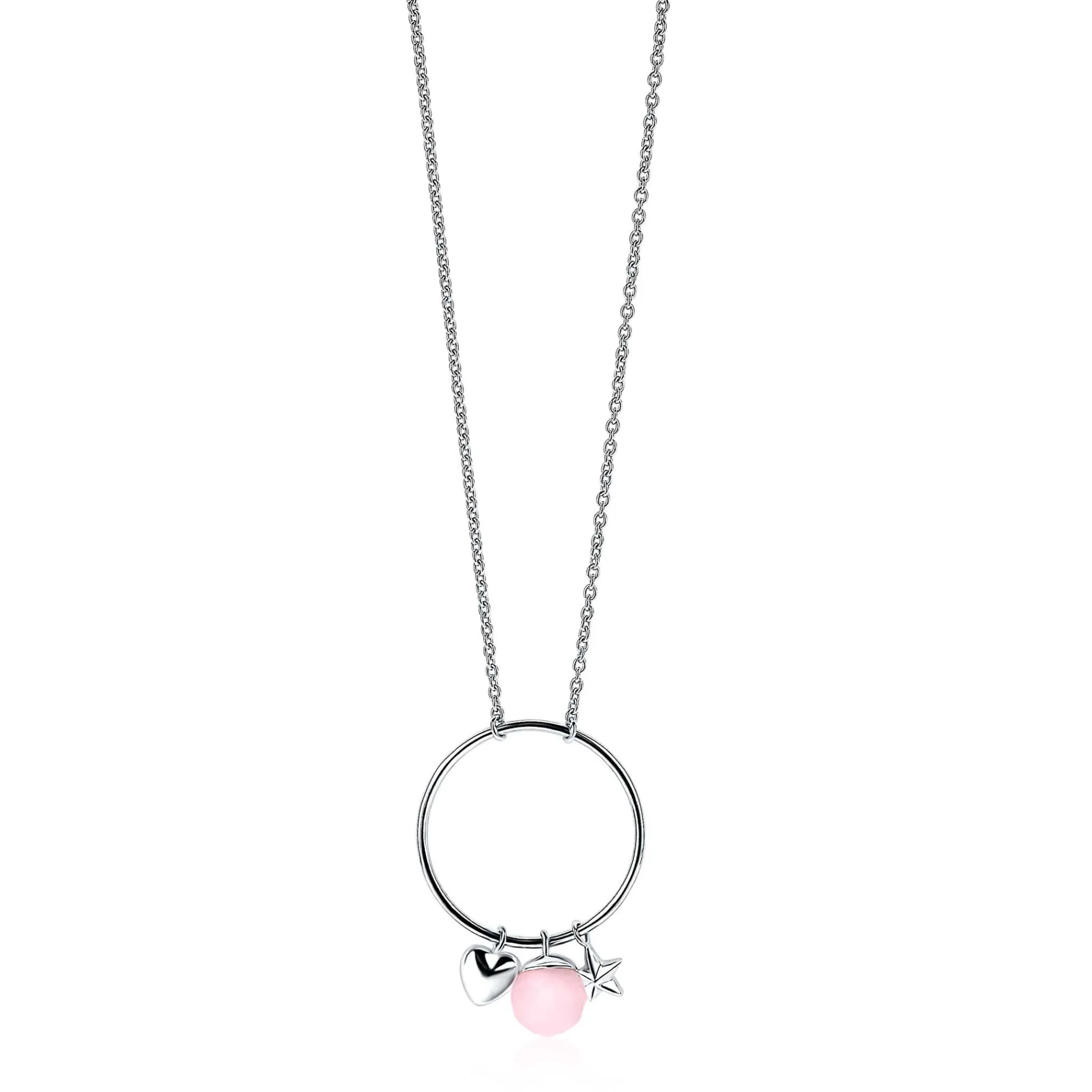 ZINZI zilveren ketting hartje rond ster roze 45cm ZIC1878