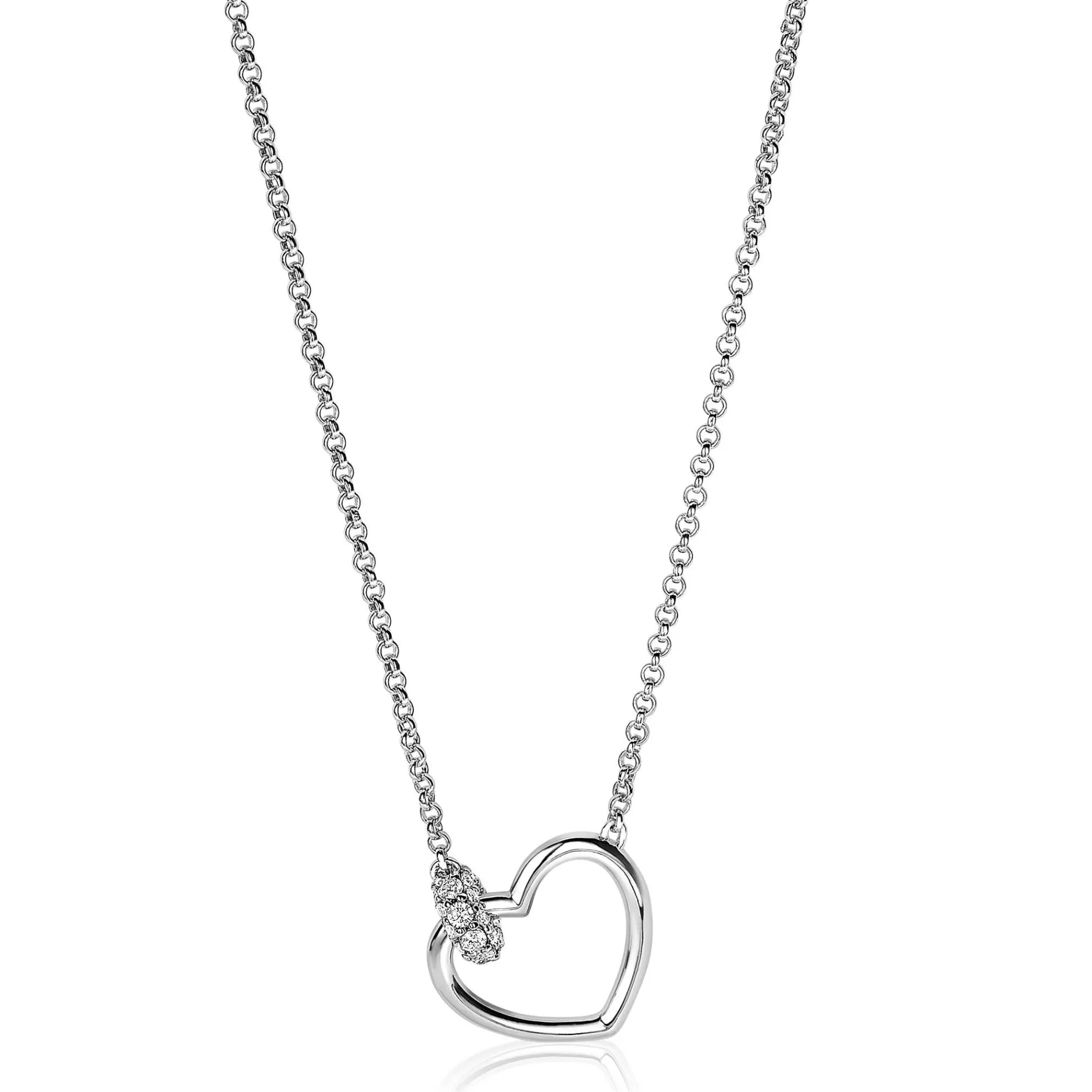 ZINZI zilveren ketting hartje bol wit 45cm ZIC1755