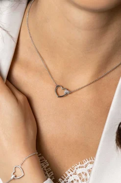 ZINZI zilveren ketting hartje bol wit 45cm ZIC1755