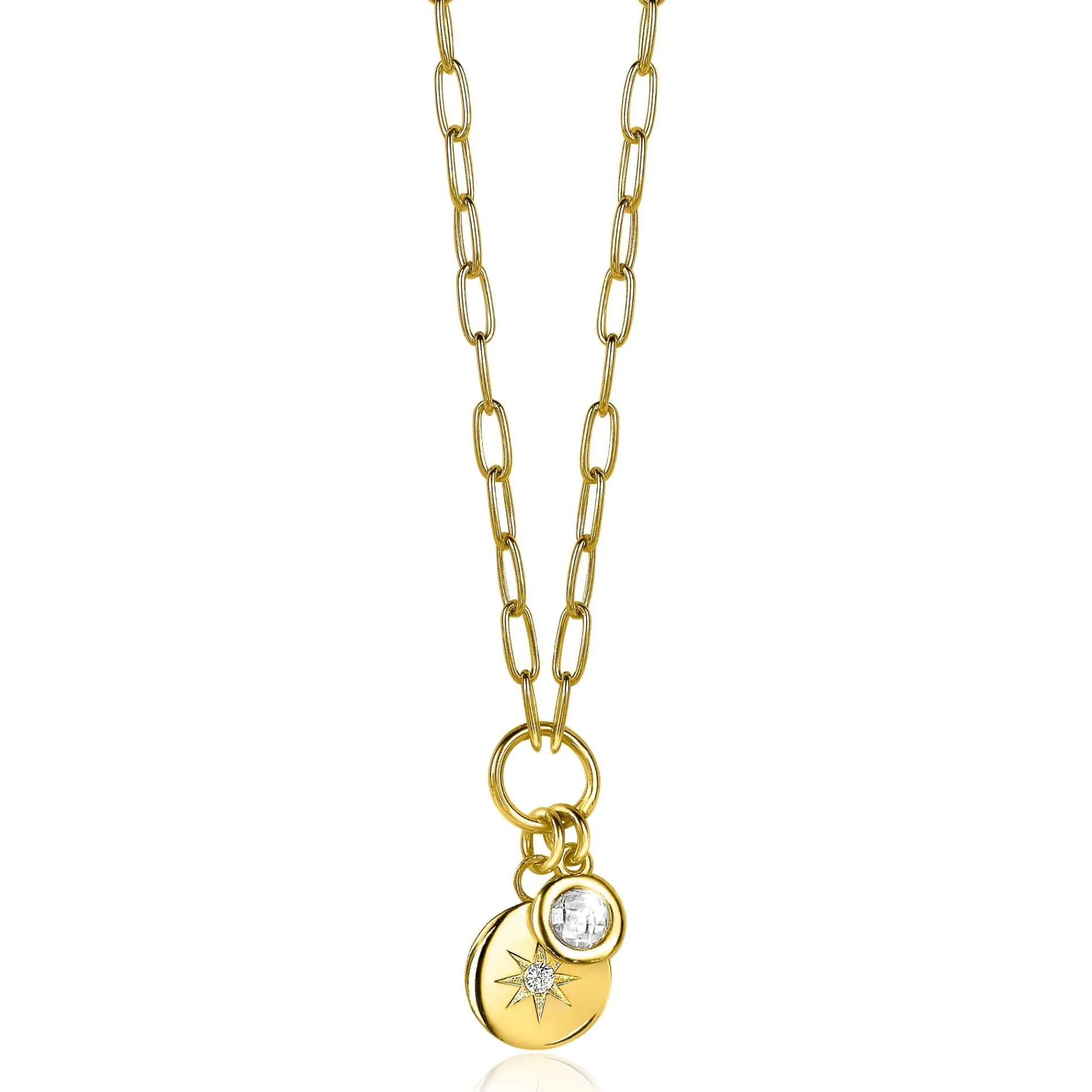 ZINZI zilveren ketting 14K geel verguld 45cm rond ster ZIC1994G