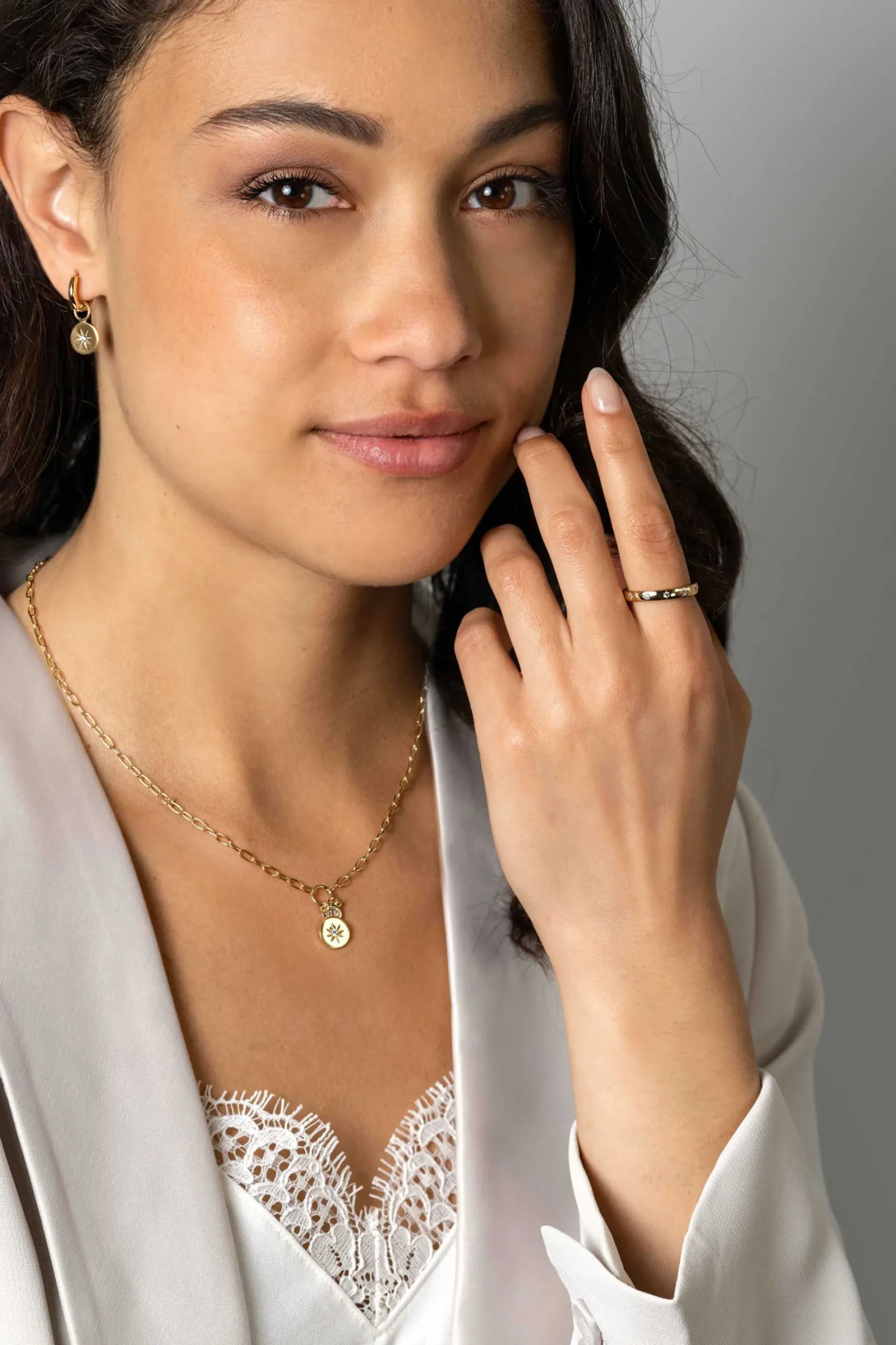 ZINZI zilveren ketting 14K geel verguld 45cm rond ster ZIC1994G