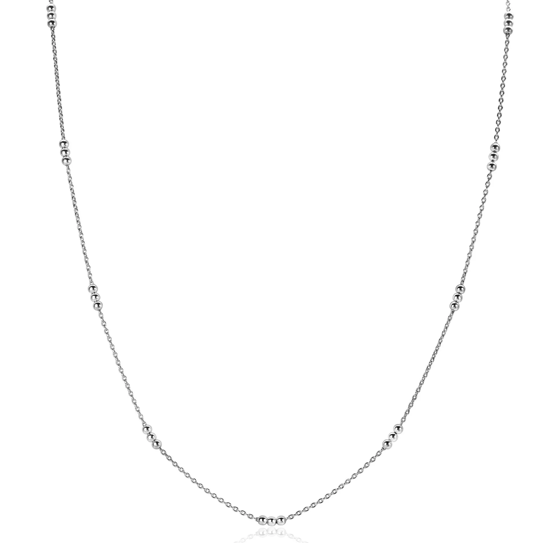 ZINZI zilveren ketting met fijne jasseron schakel en dertien trio-bolletjes gelijkmatig verdeeld over de ketting 42-45cm ZIC2465