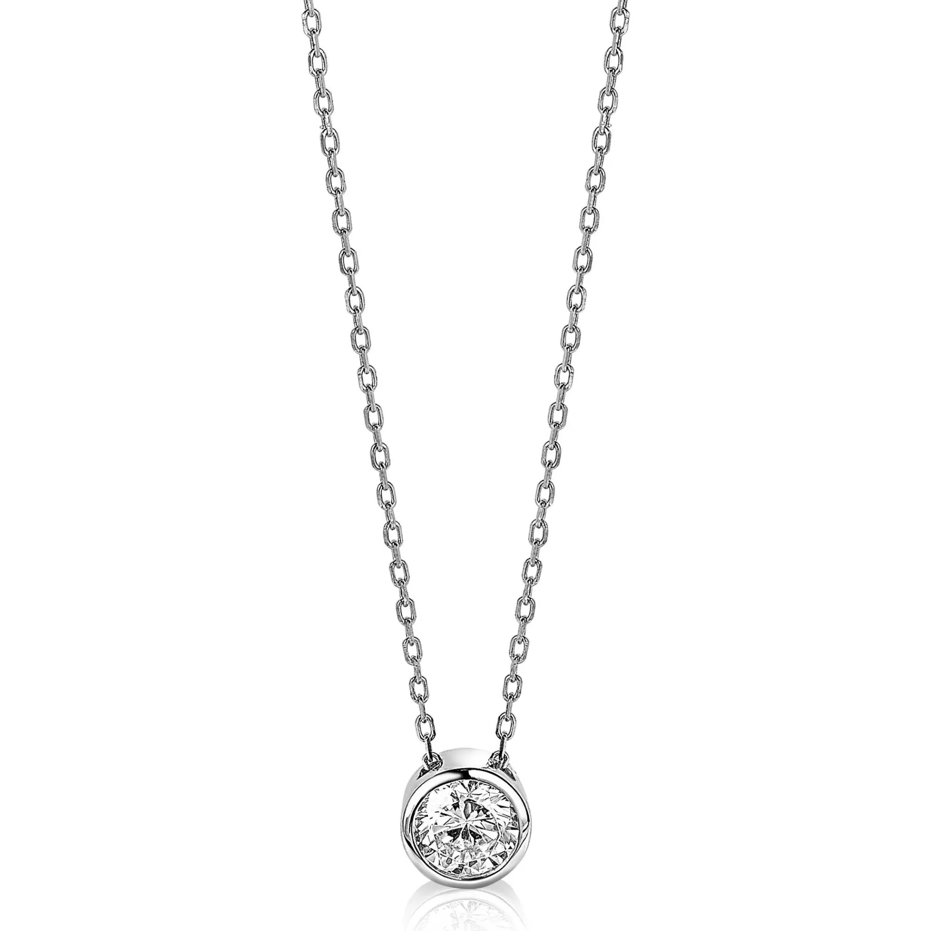 ZINZI zilveren ketting met hanger rond wit 40-45cm ZIC1775