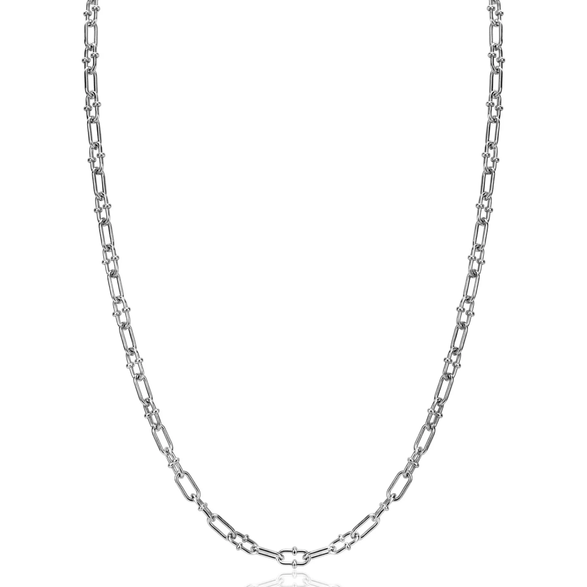 ZINZI zilveren ketting met paperclip schakels 4mm, gedecoreerd met speelse bolletjes 42-45cm ZIC2586