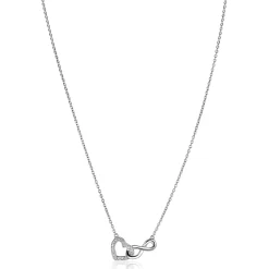 ZINZI zilveren ketting met Infinity teken verbonden met een open hart, bezet met witte zirconia's 42-45cm ZIC2596