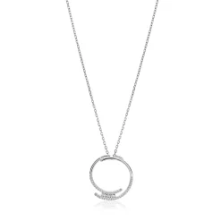 ZINZI zilveren ketting met grote open ronde hanger 25mm bezet met witte zirkonia's 45-50 cm ZIC2645