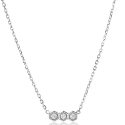 ZINZI zilveren ketting met drie zeshoek-zettingen bezet met witte zirconia's 42-45cm ZIC2543