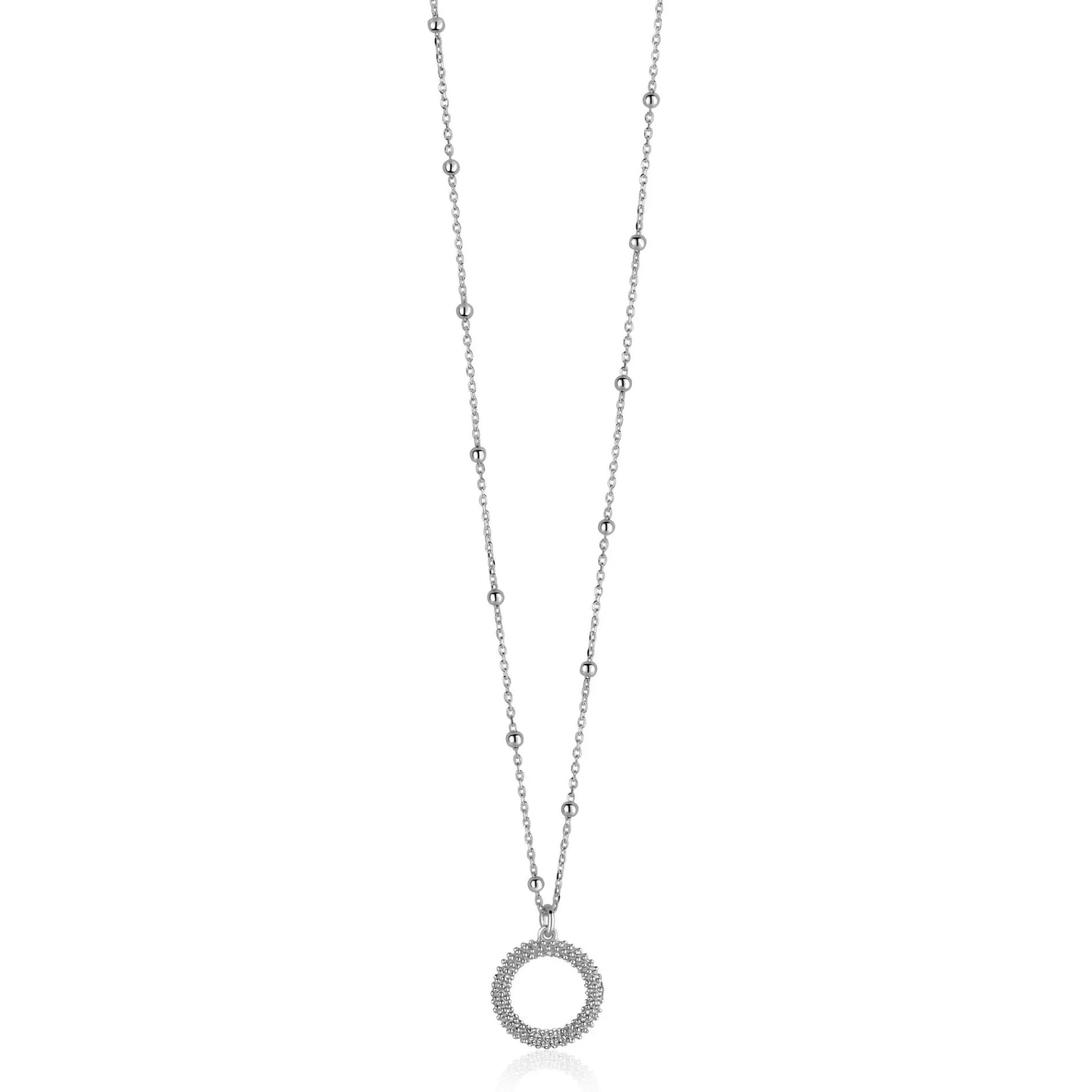 ZINZI zilveren ketting met kleine bolletjes en ronde hanger (12mm) met bolstructuur 42-45cm ZIC2704